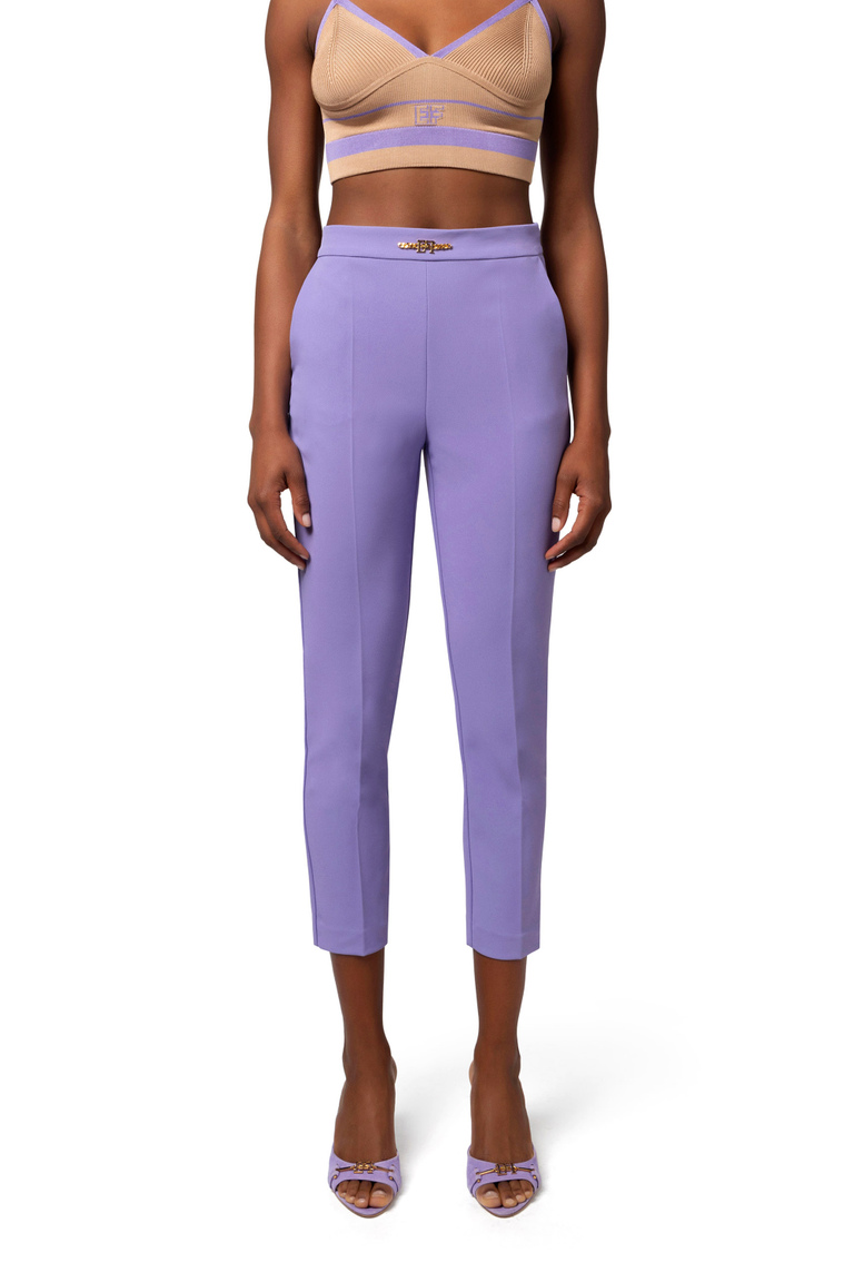 Straight trousers in stretch crêpe fabric with horsebit - Skinny Trousers | Elisabetta Franchi® Outlet