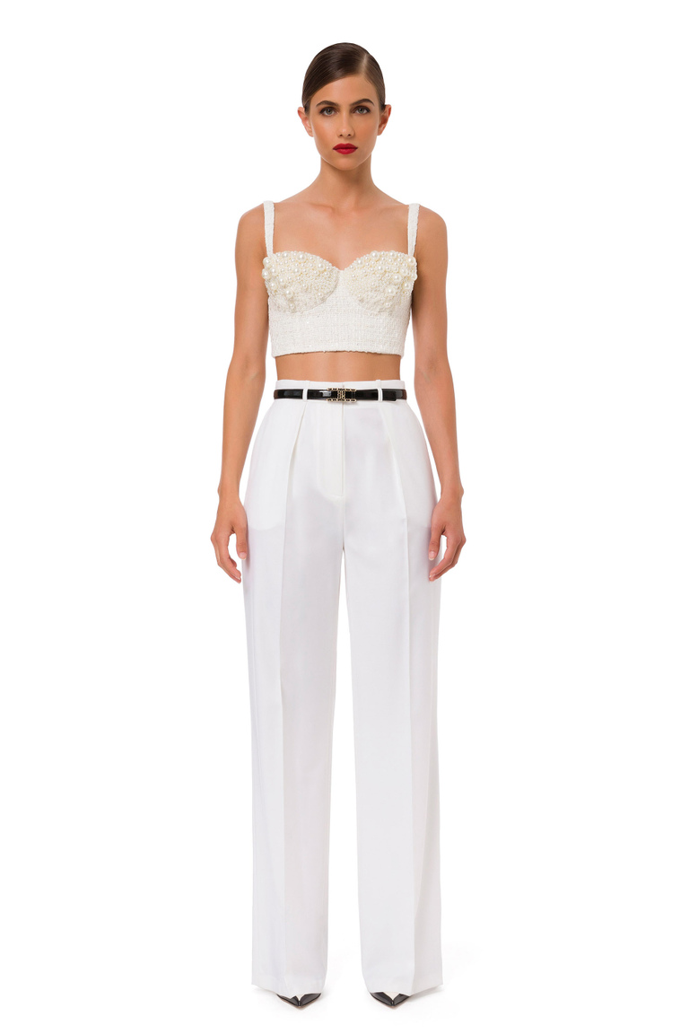 Trousers with patent leather belt - Baggy Trousers | Elisabetta Franchi® Outlet