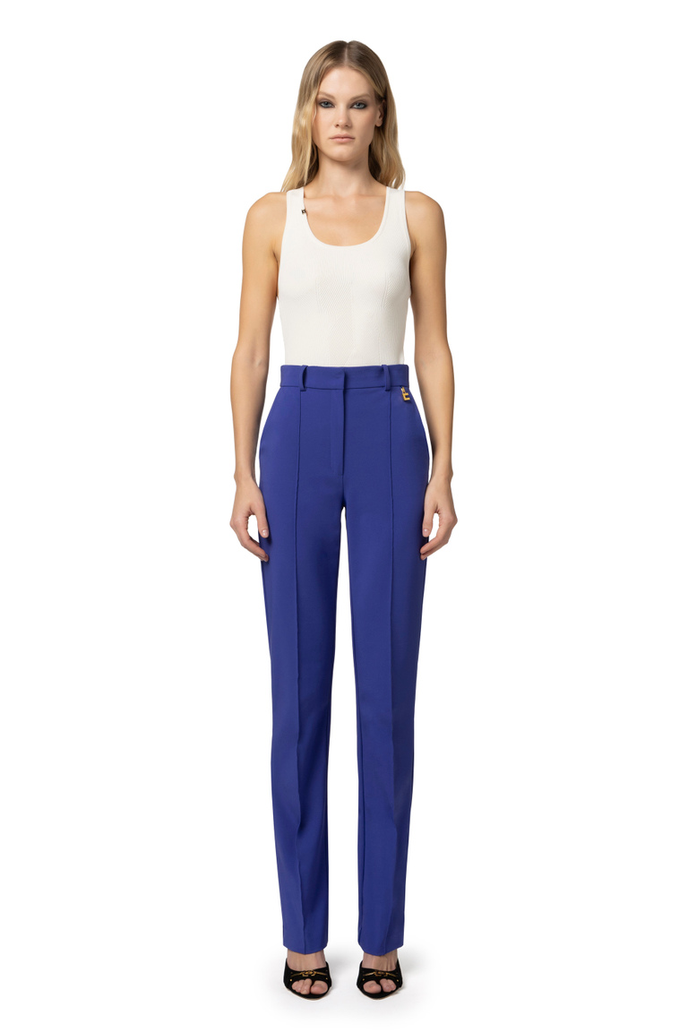 Technical bi-elastic fabric straight trousers with charms - Tailored Trousers | Elisabetta Franchi® Outlet