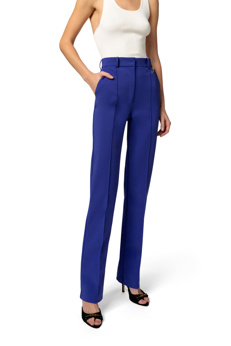 Technical bi-elastic fabric straight trousers with charms - Tailored Trousers | Elisabetta Franchi® Outlet