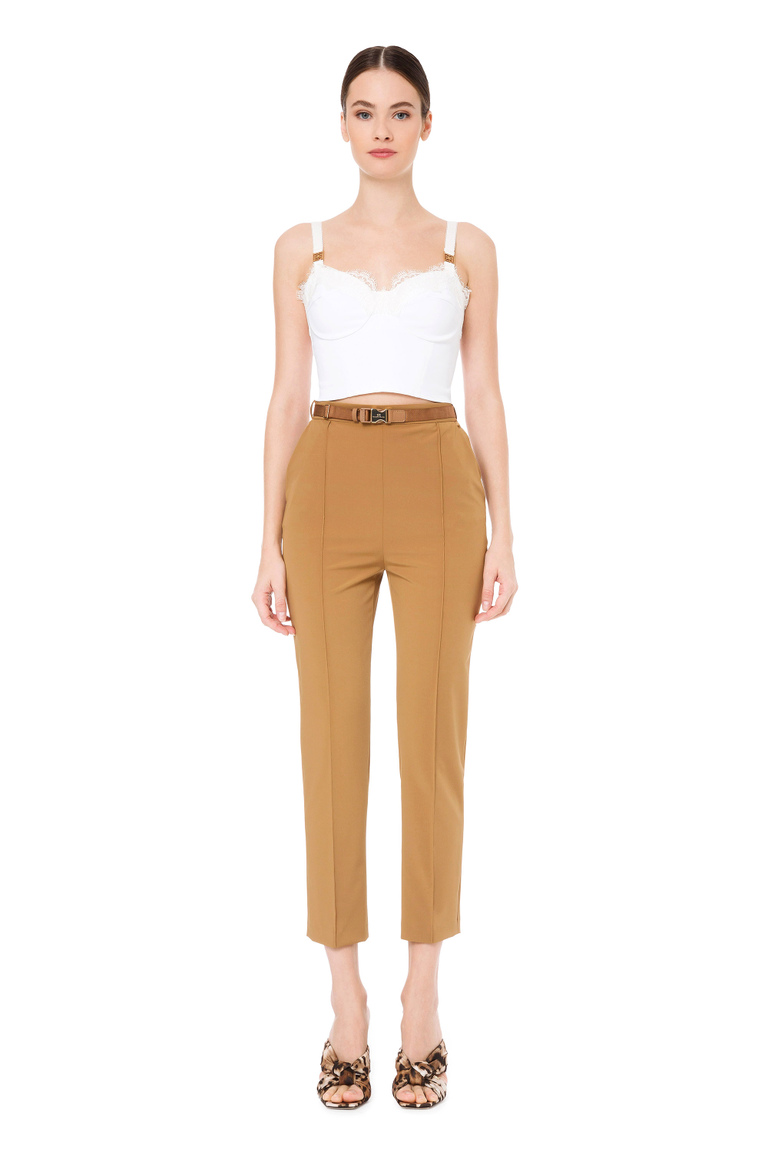 Cigarette trousers with ribbing and belt - Skinny Trousers | Elisabetta Franchi® Outlet