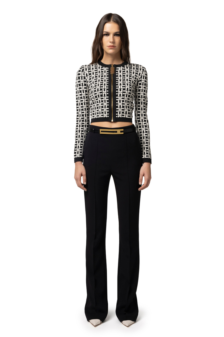 Pantalon droit en crêpe stretch avec ceinture - Pantalons amples | Elisabetta Franchi® Outlet