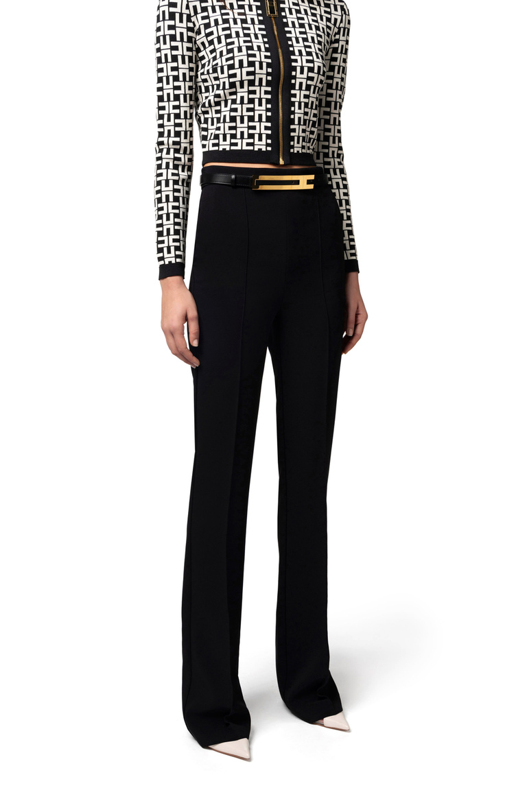 Straight trousers in stretch crêpe fabric with belt - Baggy Trousers | Elisabetta Franchi® Outlet