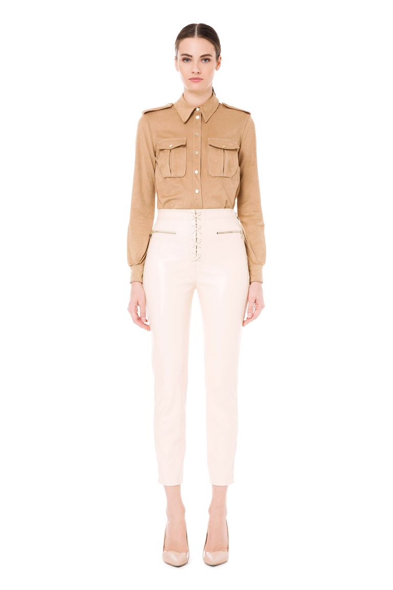 Nappa-effect trousers with top stitching - Skinny Trousers | Elisabetta Franchi® Outlet