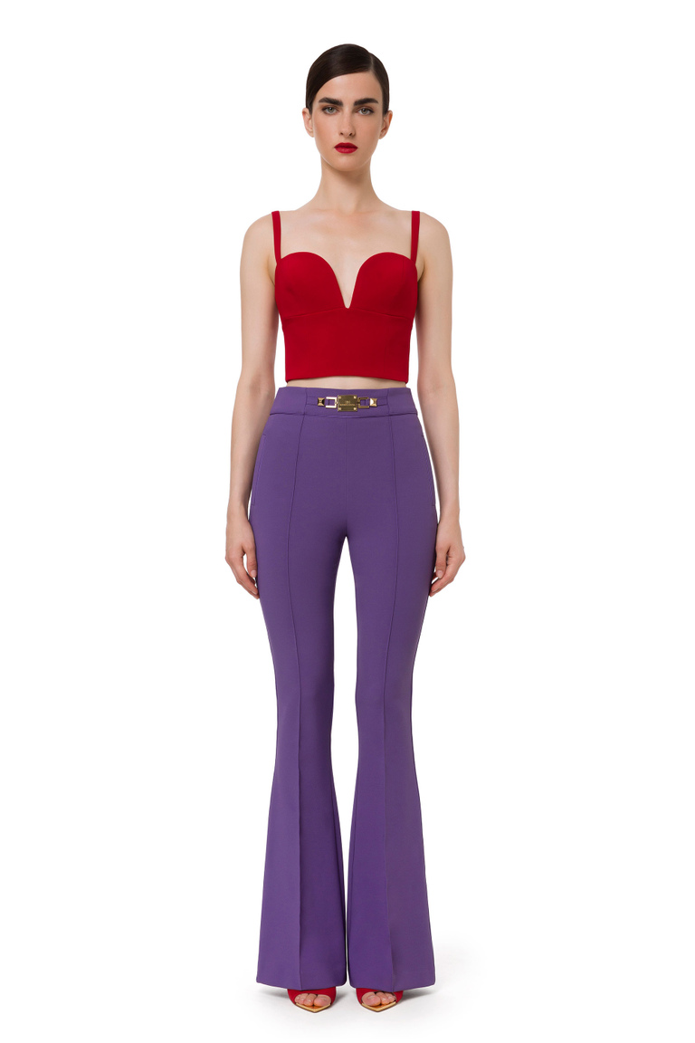 Bell-bottom trousers with plaque in the waistline - Baggy Trousers | Elisabetta Franchi® Outlet
