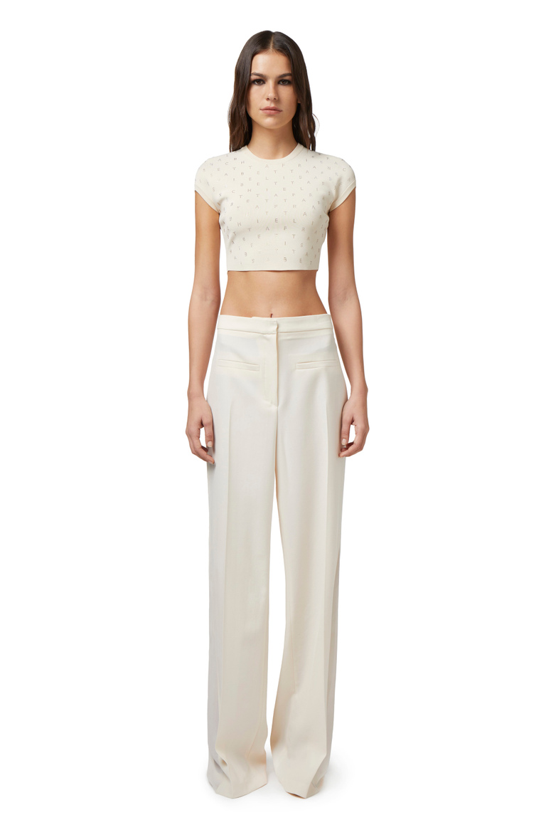 Pantalon droit en laine froide avec insert latéral - Pantalons amples | Elisabetta Franchi® Outlet