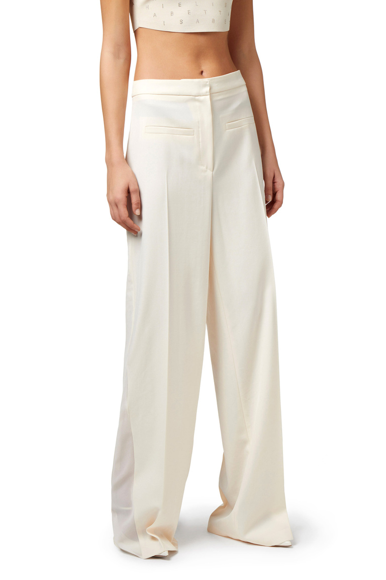 Straight trousers in cool wool with side insert - Baggy Trousers | Elisabetta Franchi® Outlet