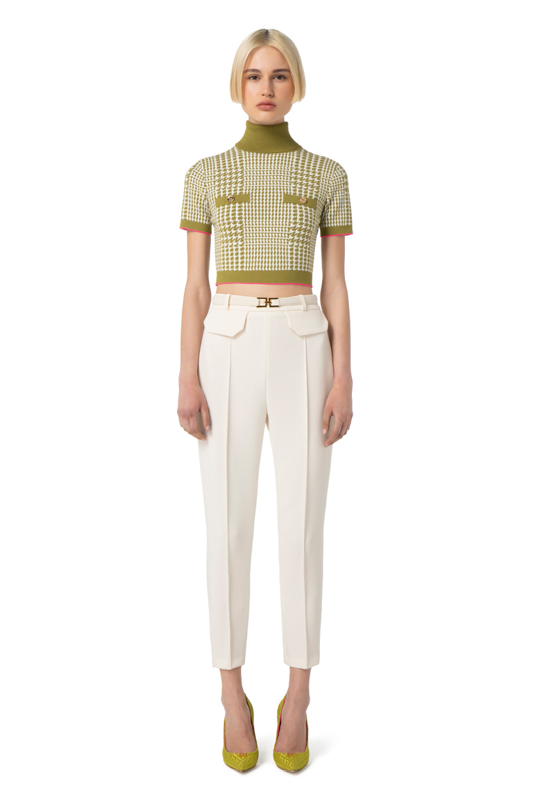 Straight trousers in crêpe fabric with belt - New collection | Elisabetta Franchi® Outlet
