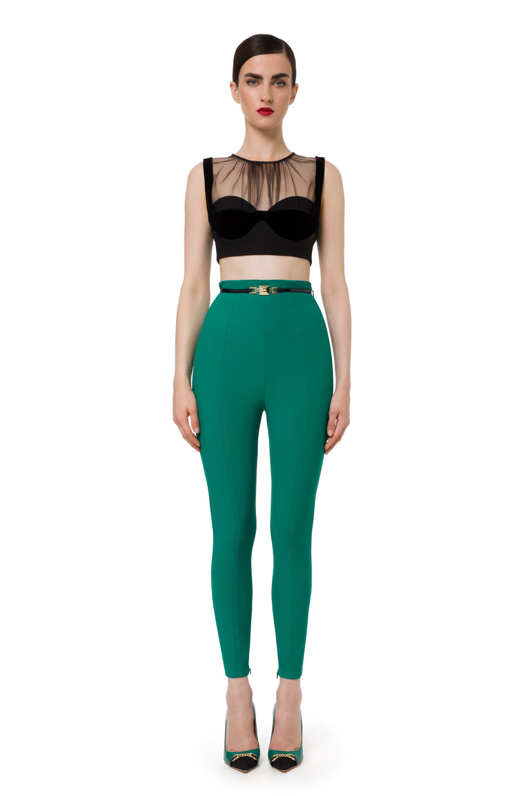 Super slim fit trousers with patent leather belt - Skinny Trousers | Elisabetta Franchi® Outlet