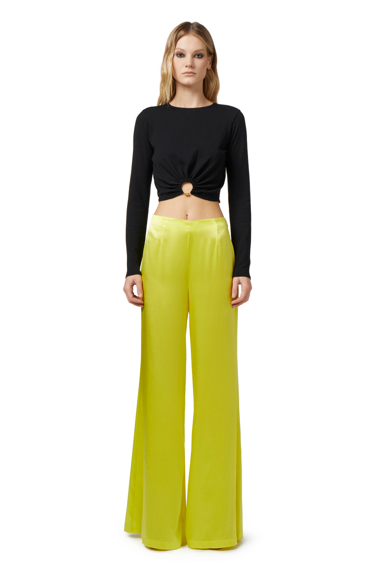 Pantalon palazzo en crêpe fluide - Pantalons amples | Elisabetta Franchi® Outlet