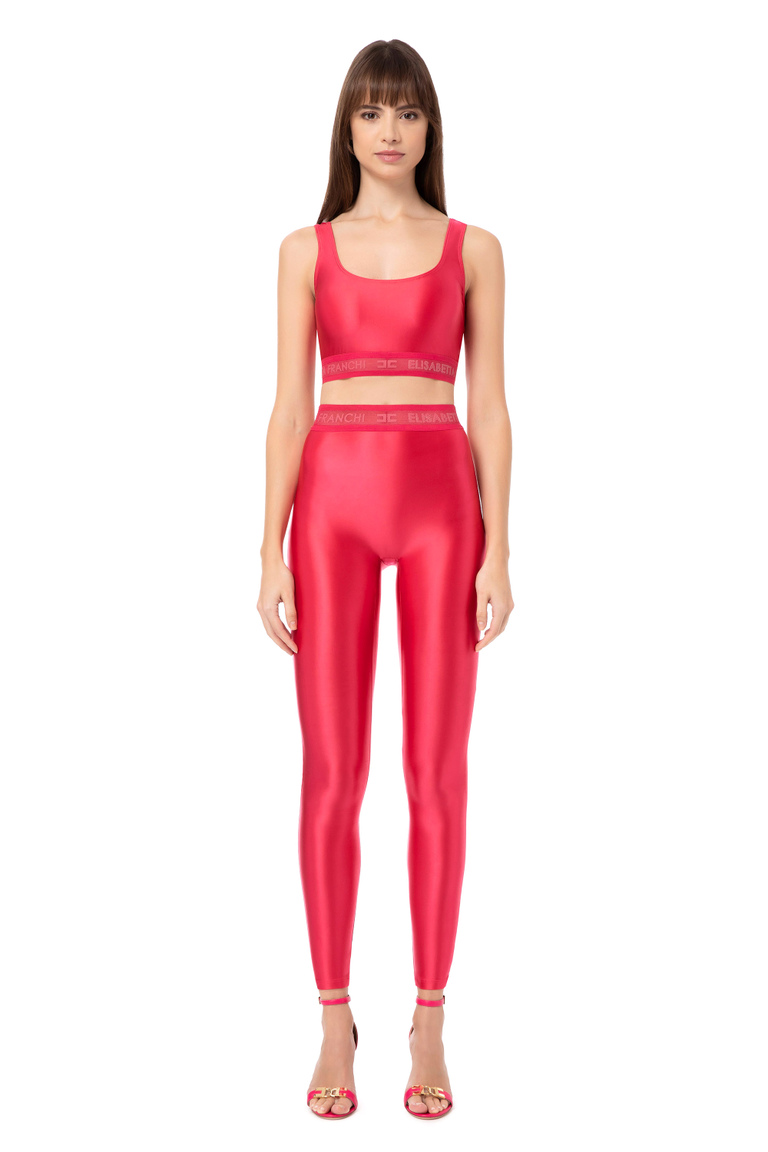 Shiny Lycra leggings with logoed elastic - Joggings | Elisabetta Franchi® Outlet