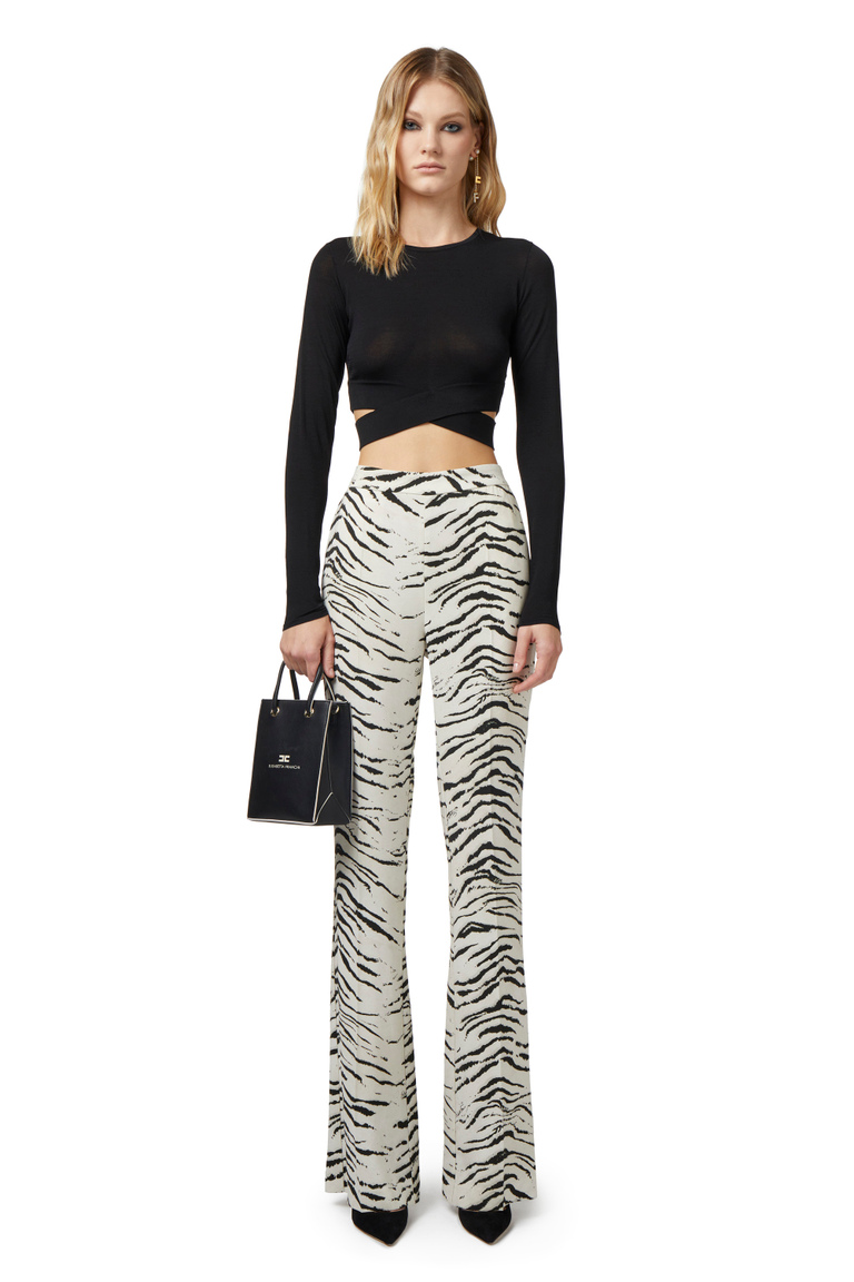 Straight trousers in viscose cady with animal print - Tailored Trousers | Elisabetta Franchi® Outlet