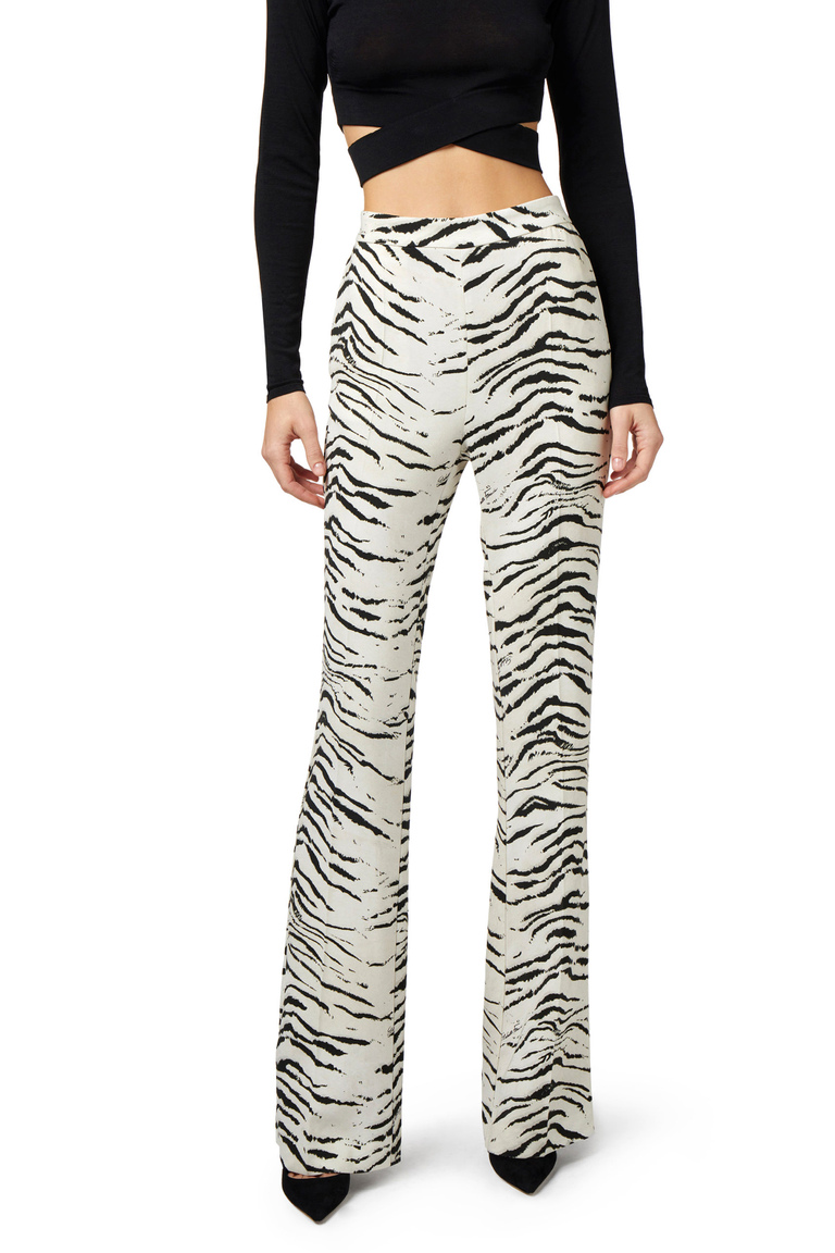 Straight trousers in viscose cady with animal print - Tailored Trousers | Elisabetta Franchi® Outlet