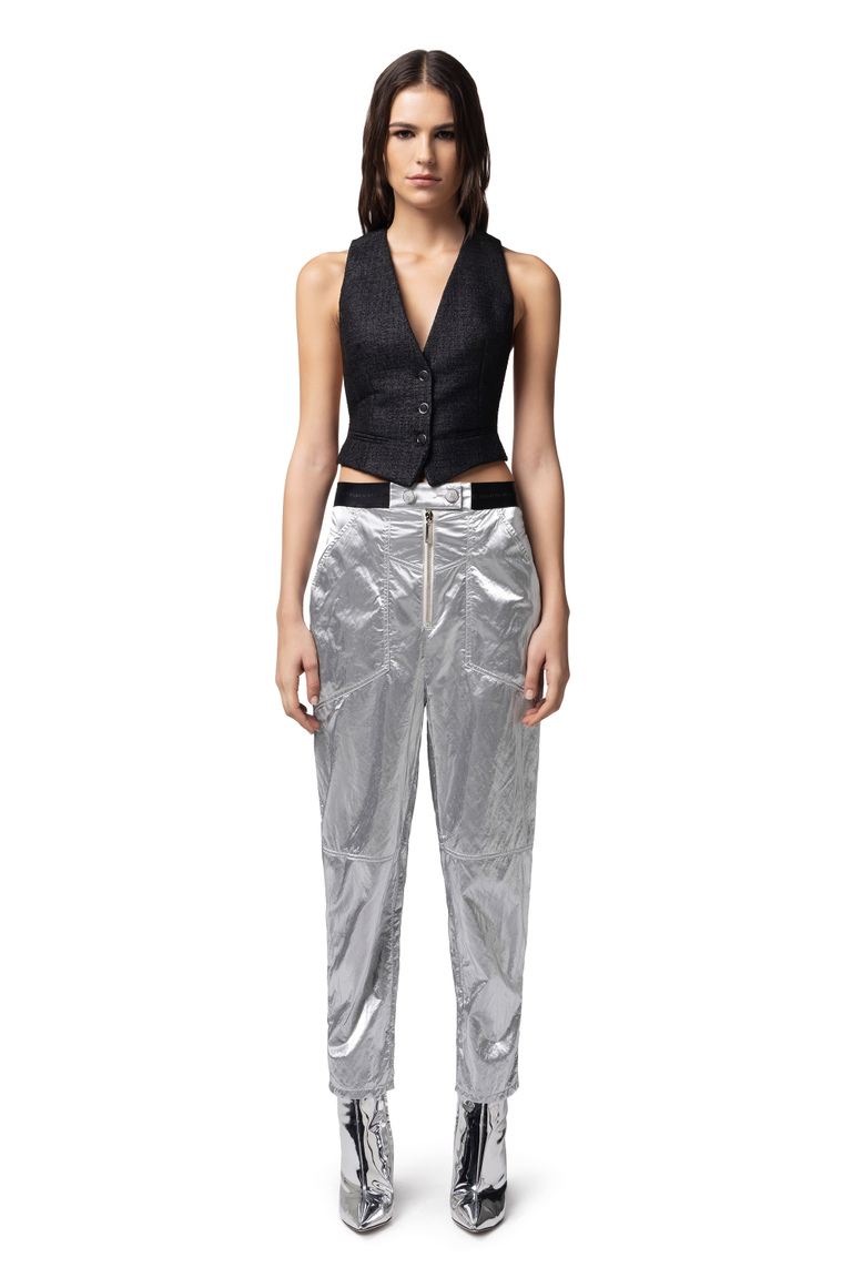 Pantalon boyfriend en viscose métallisée - Pantalons amples | Elisabetta Franchi® Outlet