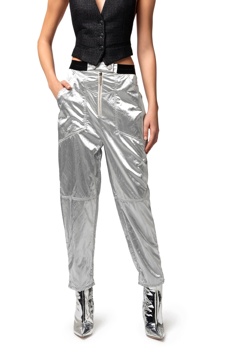 Metallic viscose boyfriend fit trousers - Baggy Trousers | Elisabetta Franchi® Outlet