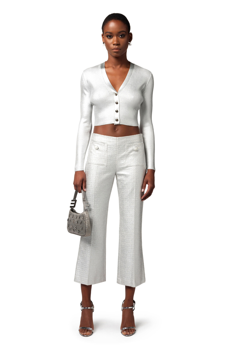 Laminated tweed straight trousers - Tailored Trousers | Elisabetta Franchi® Outlet