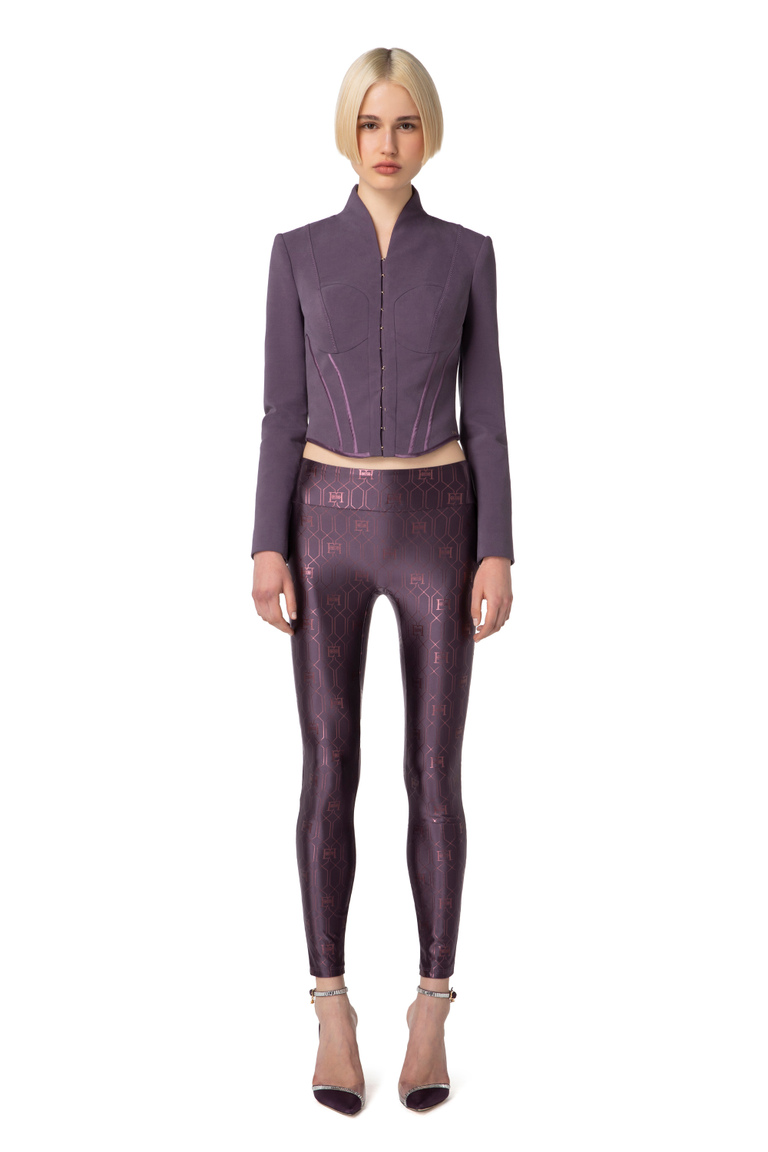 Lycra leggings with logo print - Trousers | Elisabetta Franchi® Outlet