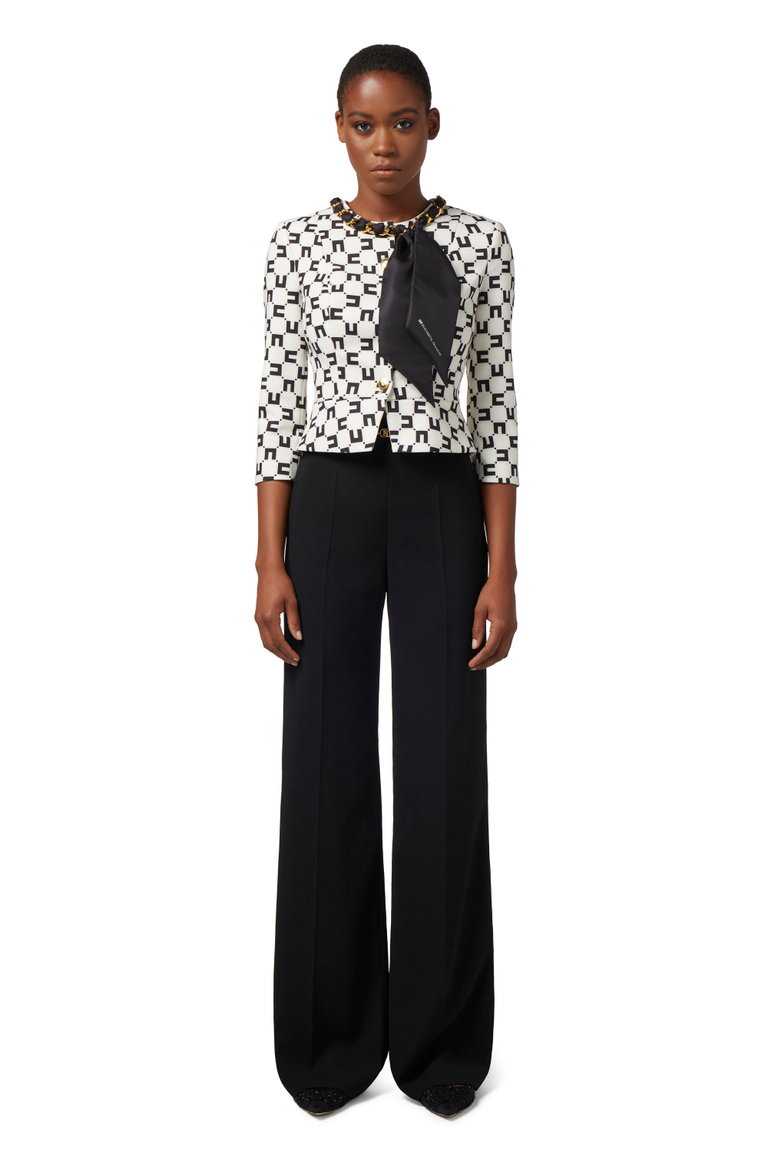Pantalon palazzo en crêpe fluide avec ceinture - Pantalons amples | Elisabetta Franchi® Outlet