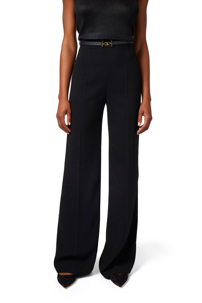 Palazzo trousers in flowing crêpe fabric with belt - Baggy Trousers | Elisabetta Franchi® Outlet