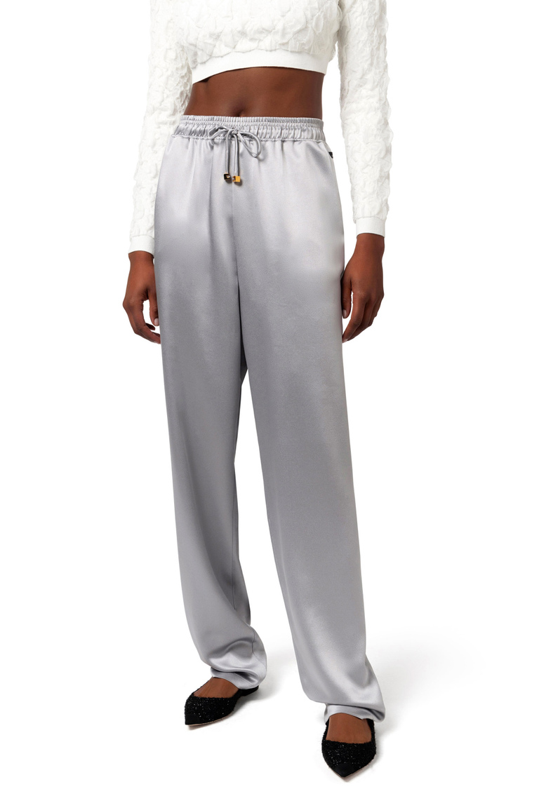 Jogger trousers in satin crêpe fabric - Baggy Trousers | Elisabetta Franchi® Outlet