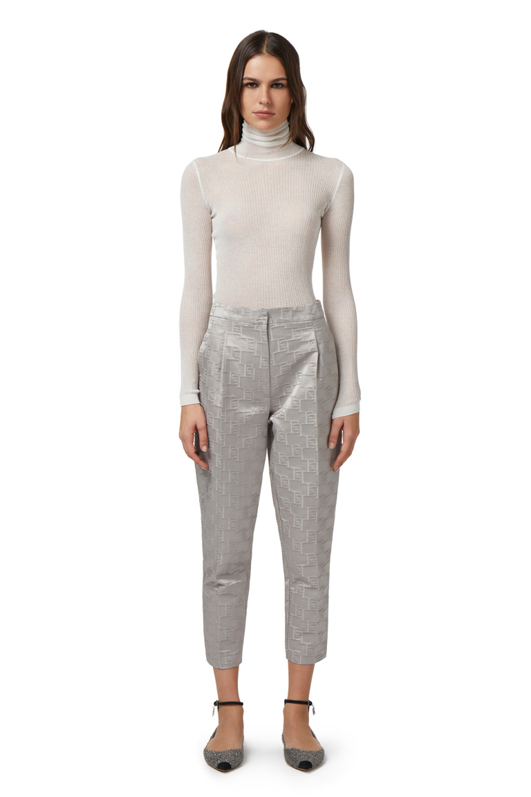Pantalon droit en satin jacquard avec pince - Pantalons amples | Elisabetta Franchi® Outlet