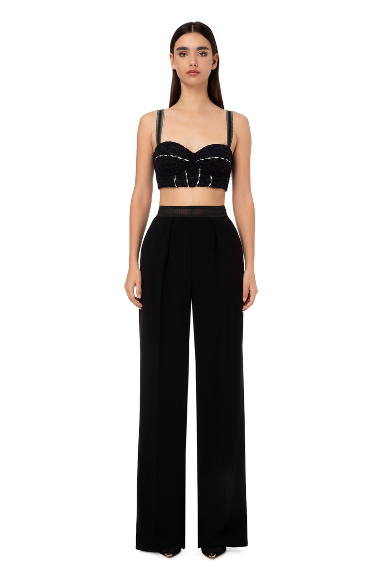 Trousers with logo and lace - Trousers | Elisabetta Franchi® Outlet