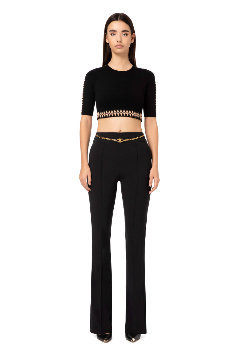 Bell-bottom trousers with chain - Trousers | Elisabetta Franchi® Outlet