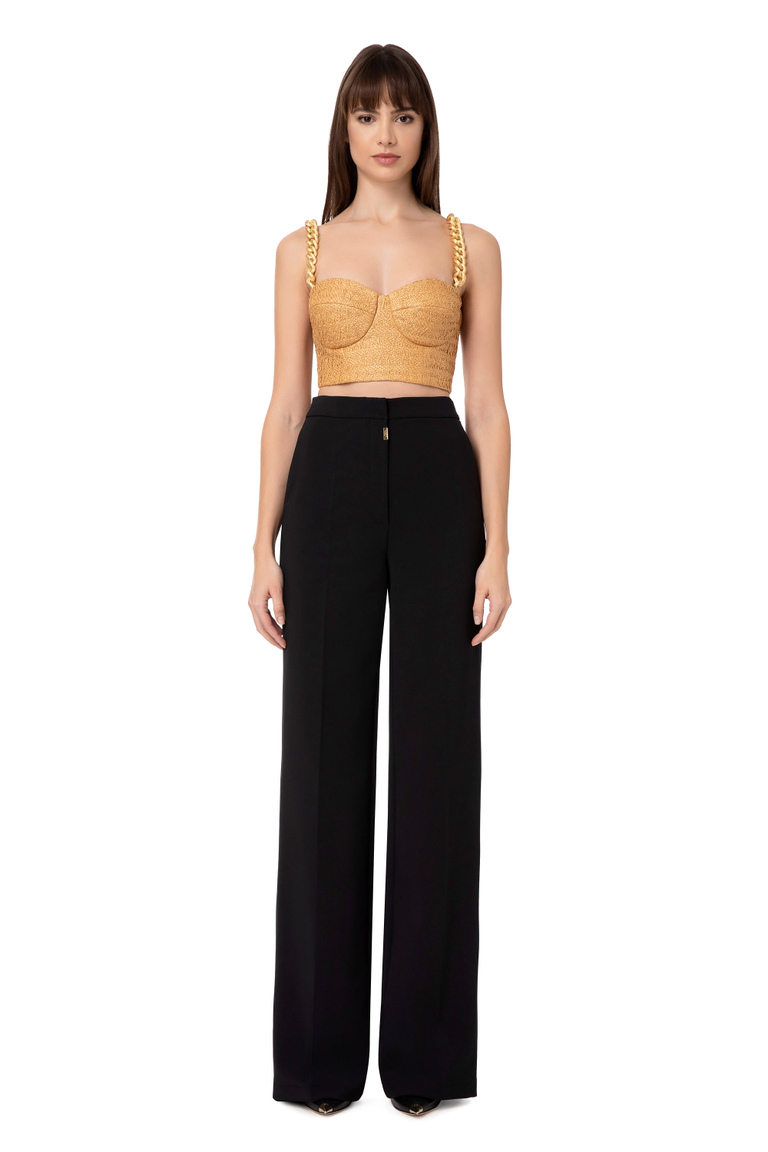 Bell-bottom trousers with logo turn-locks - Trousers | Elisabetta Franchi® Outlet