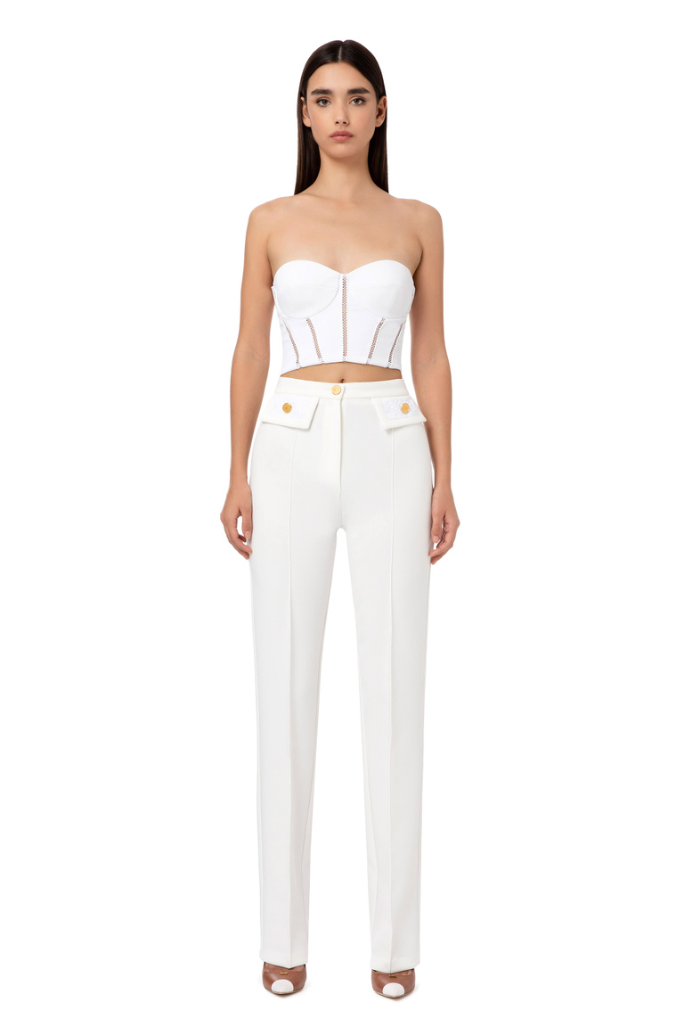 Straight trousers with lace inserts - Skinny Trousers | Elisabetta Franchi® Outlet