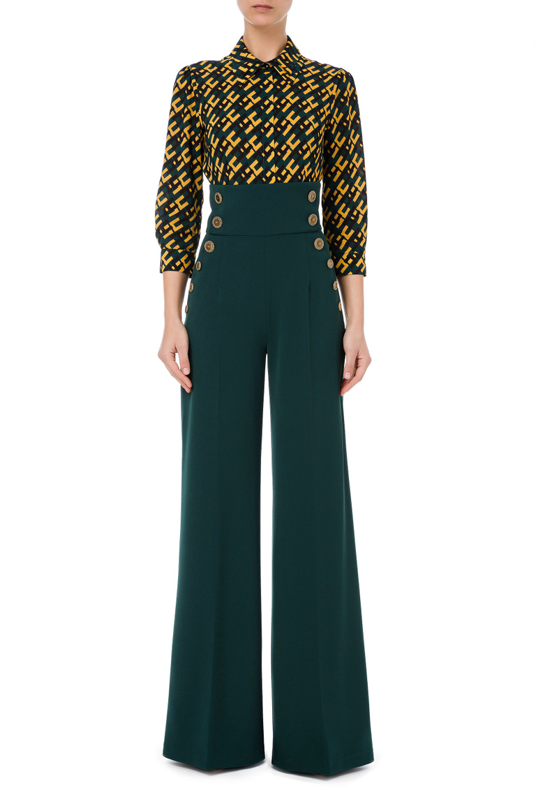 Palazzo trousers with light gold buttons - Tailored Trousers | Elisabetta Franchi® Outlet