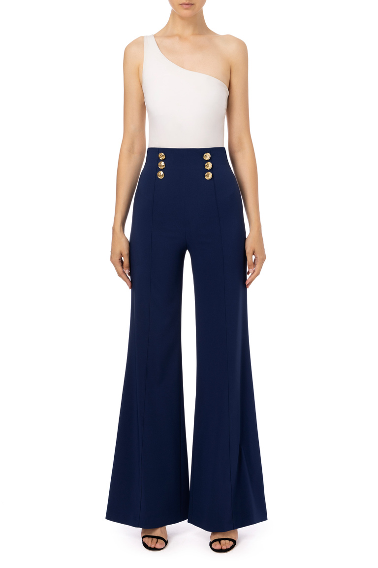 Trousers with straight leg and logoed belt - Clothing | Elisabetta Franchi® Outlet