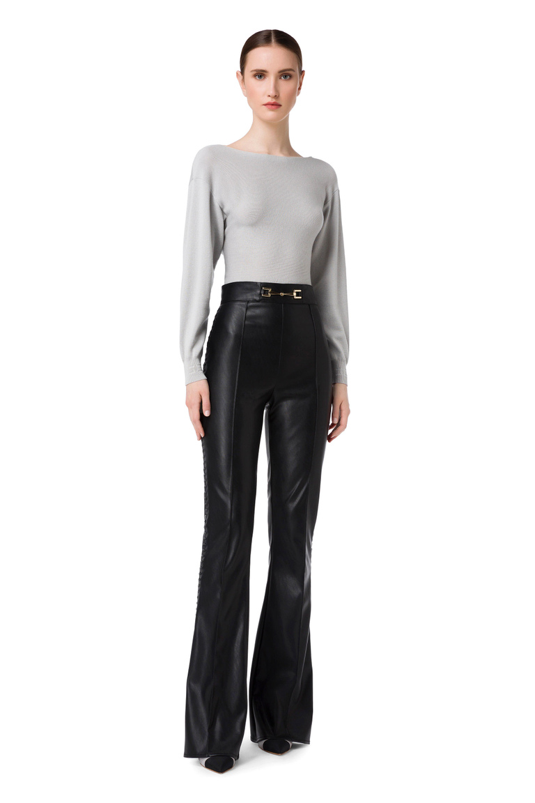 Bell-bottom trousers in faux leather by Elisabetta Franchi - Tailored Trousers | Elisabetta Franchi® Outlet