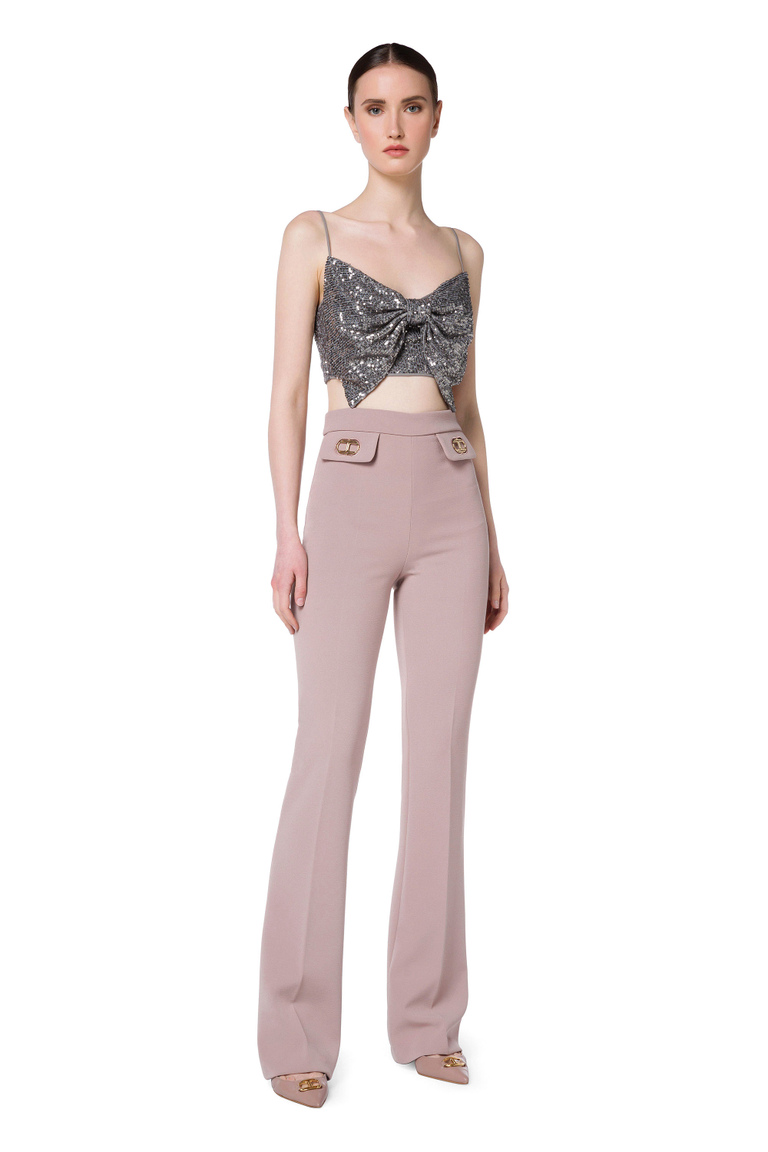 Elisabetta Franchi flared trousers with logo - Tailored Trousers | Elisabetta Franchi® Outlet