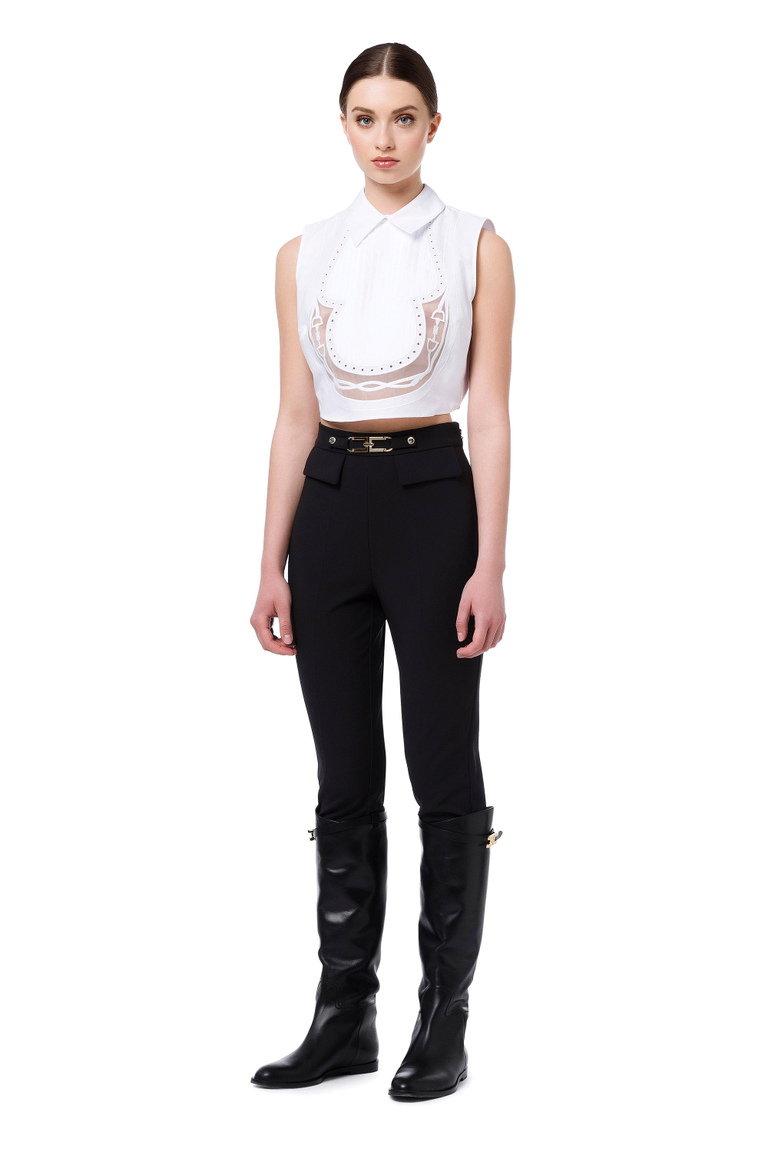 Trousers with light gold logo - Skinny Trousers | Elisabetta Franchi® Outlet