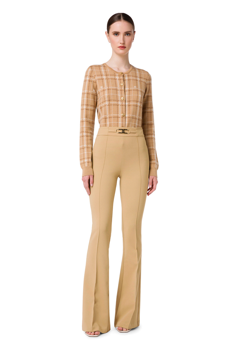 Bell-bottom trousers with Elisabetta Franchi logo - Trousers | Elisabetta Franchi® Outlet