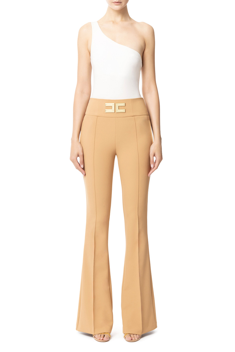 Bell-bottom trousers with plaque in the waistline - Trousers | Elisabetta Franchi® Outlet