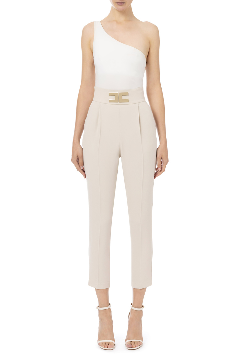 Straight trousers with logo plaque - Trousers | Elisabetta Franchi® Outlet