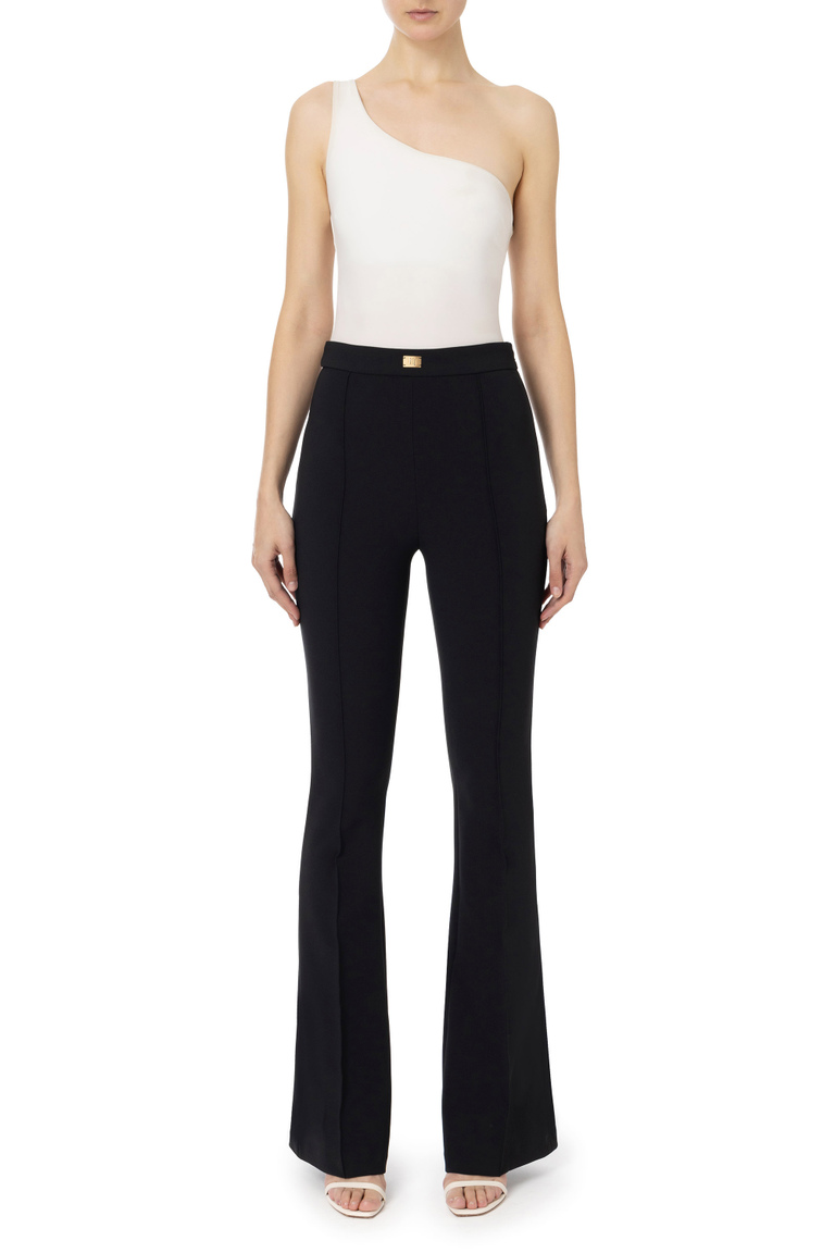 Palazzo trousers in crêpe fabric with metal plate - Baggy Trousers | Elisabetta Franchi® Outlet