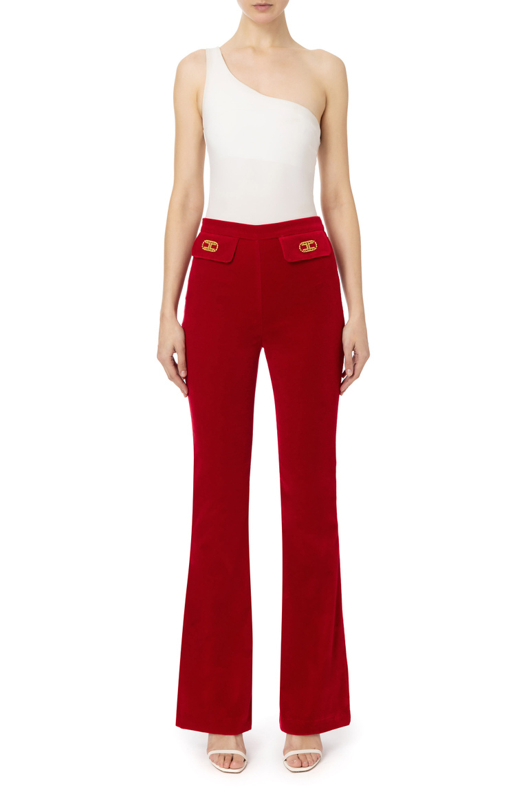 Velvet slim fit trousers - Baggy Trousers | Elisabetta Franchi® Outlet