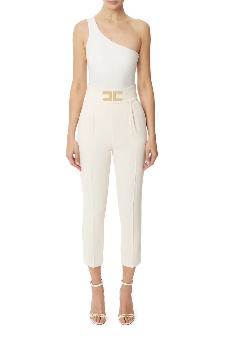 Straight pants in crêpe fabric with logo - Clothing | Elisabetta Franchi® Outlet