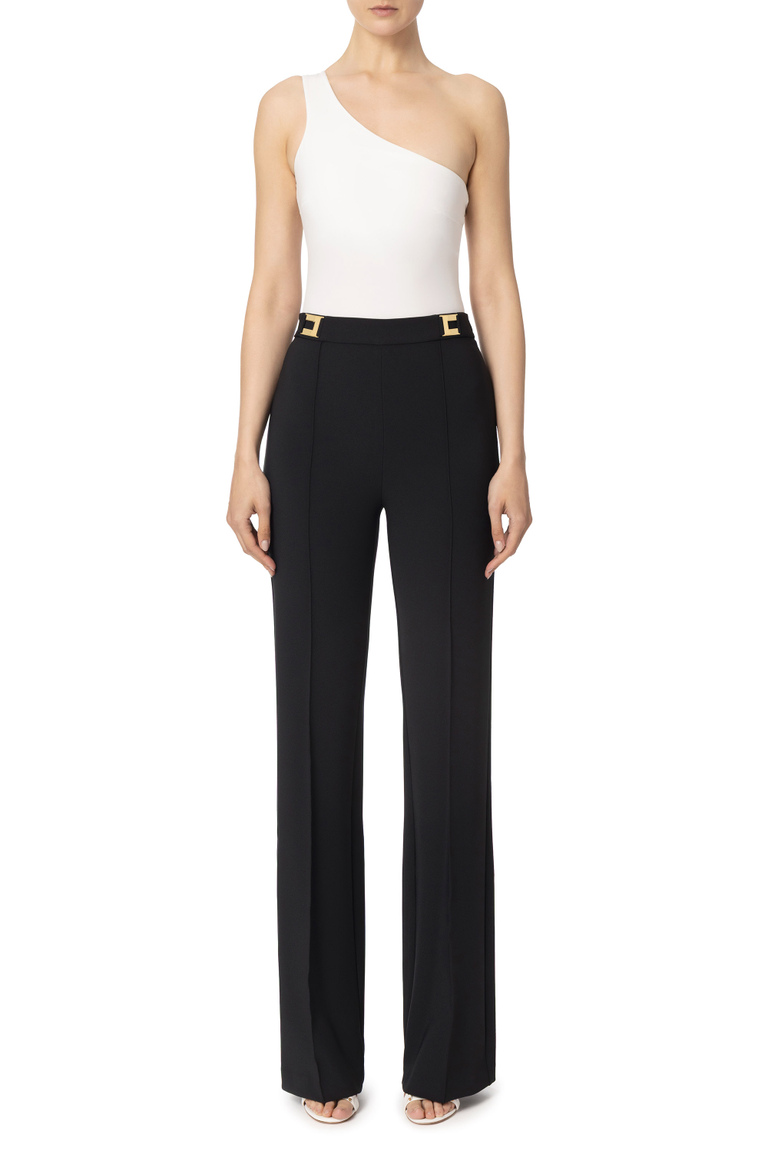 Crepe palazzo pant with logo plaques - Tailored Trousers | Elisabetta Franchi® Outlet