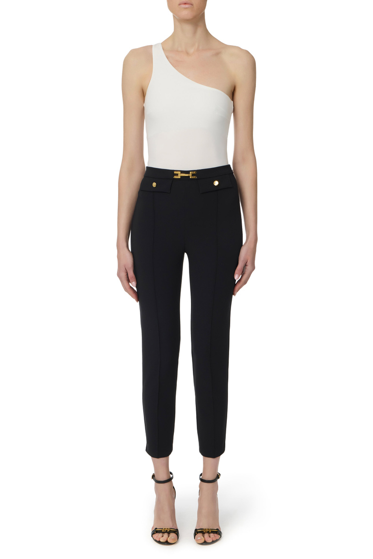 Straight trousers in crêpe fabric with horsebit - Trousers | Elisabetta Franchi® Outlet