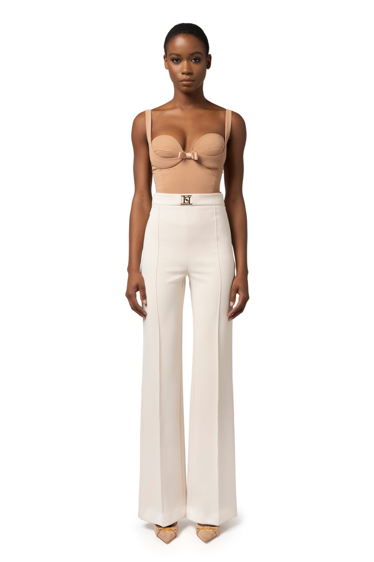 Pantalon palazzo en crêpe stretch - Pantalons amples | Elisabetta Franchi® Outlet