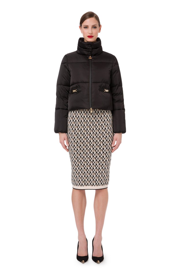 Padded crop down jacket with gold accessories - Coats And Jackets | Elisabetta Franchi® Outlet