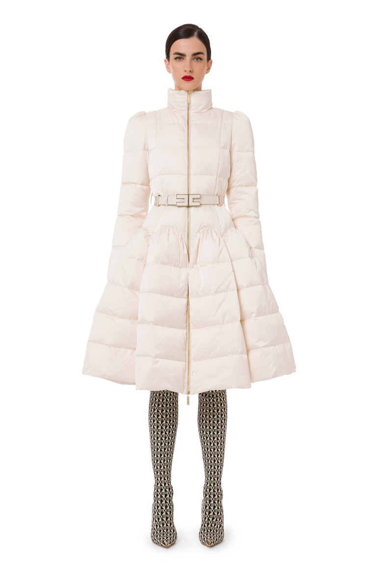 Circle quilted coat with logo belt - Down Jackets | Elisabetta Franchi® Outlet