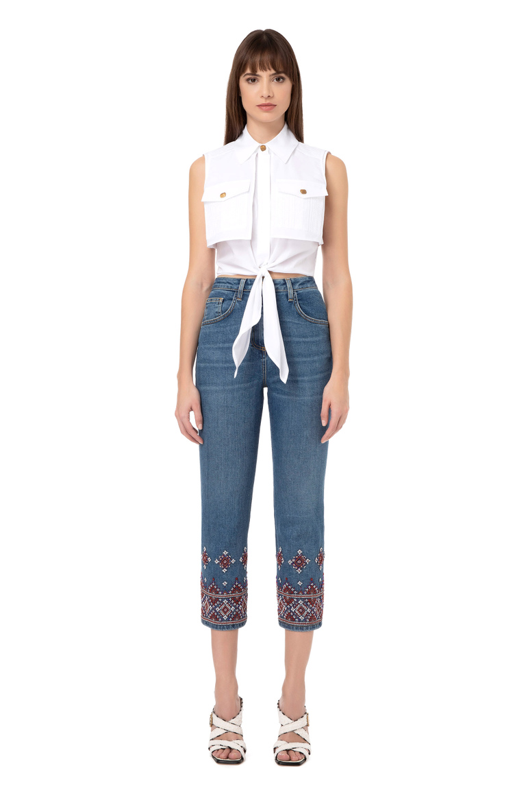 Five-pocket jeans with ethnic embroidery - Denim | Elisabetta Franchi® Outlet