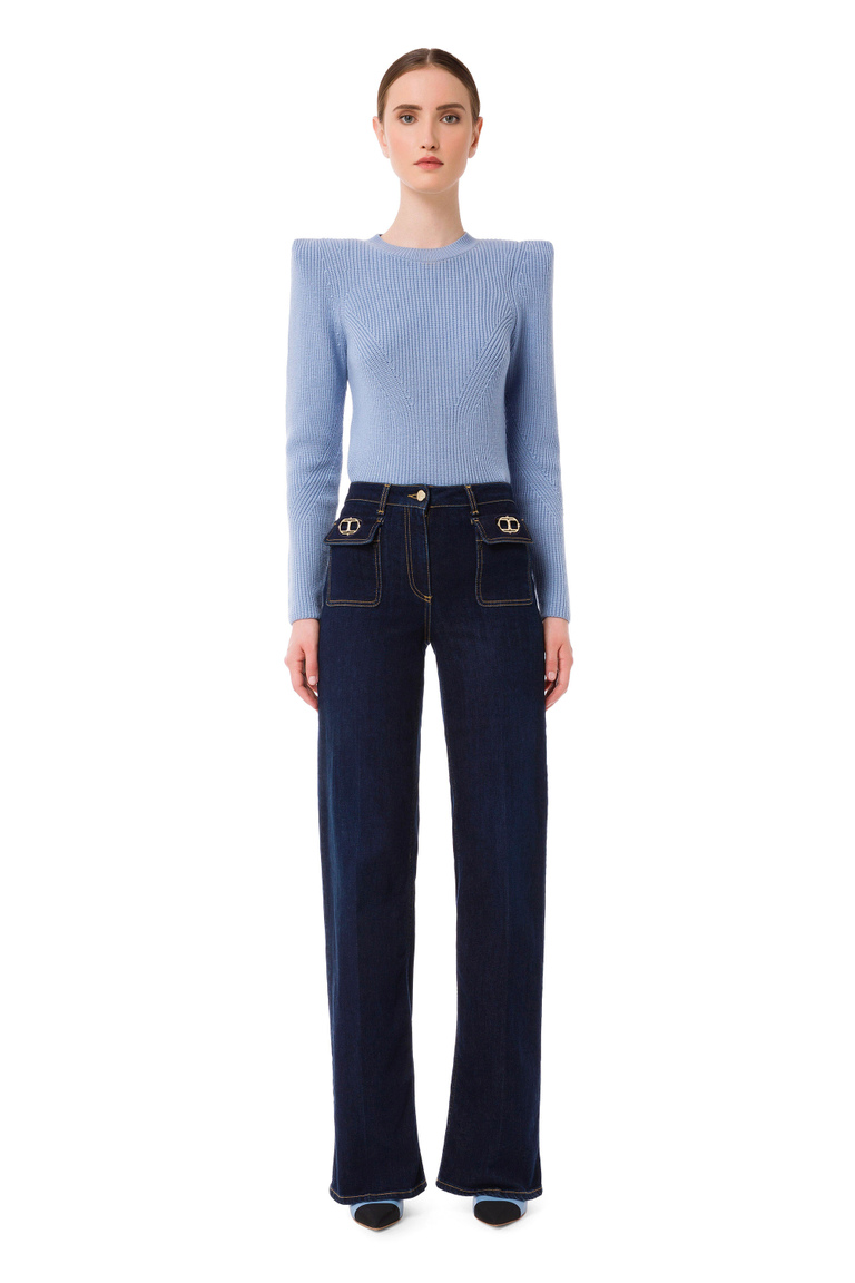 Palazzo jeans with logo appliqué - Regular Jeans | Elisabetta Franchi® Outlet