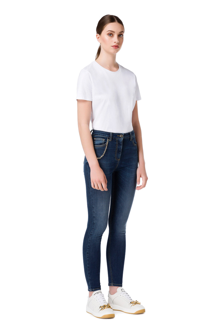 Jeans with pendant accessory - Denim | Elisabetta Franchi® Outlet