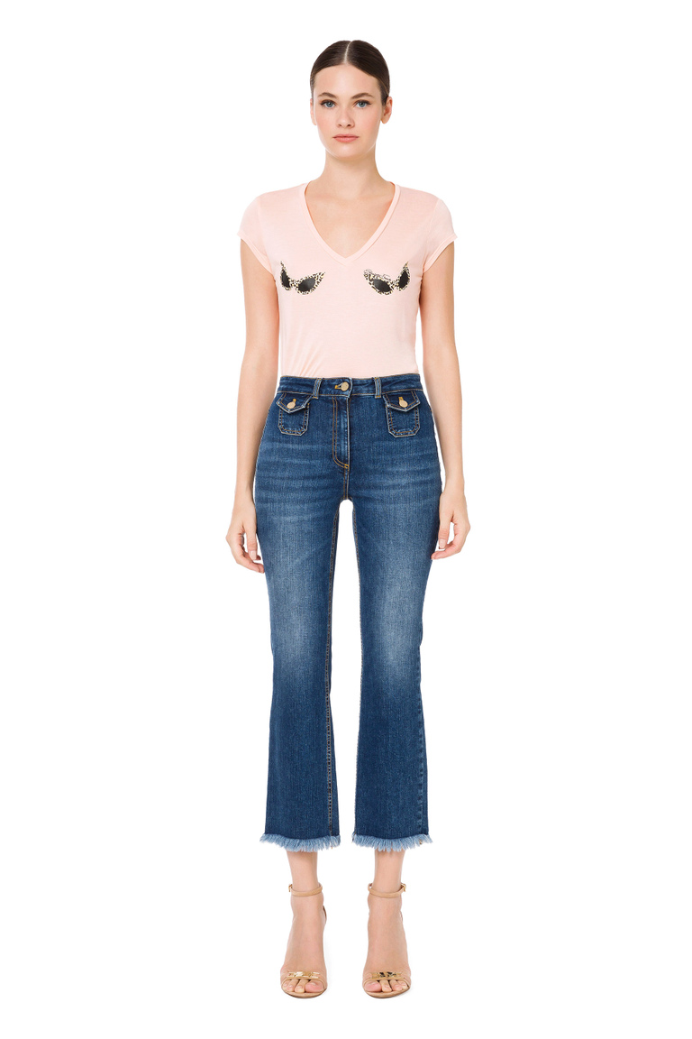 Jeans mit ausgefranstem Saum - Denim | Elisabetta Franchi® Outlet