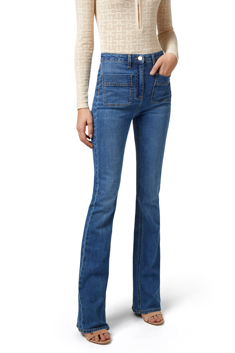 Boot-cut jeans with logo plaque - Regular Jeans | Elisabetta Franchi® Outlet